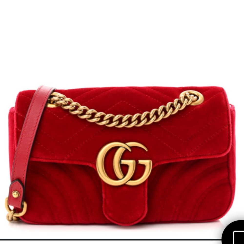 Velvet Matelasse Mini GG Marmont Shoulder Bag Hibiscus